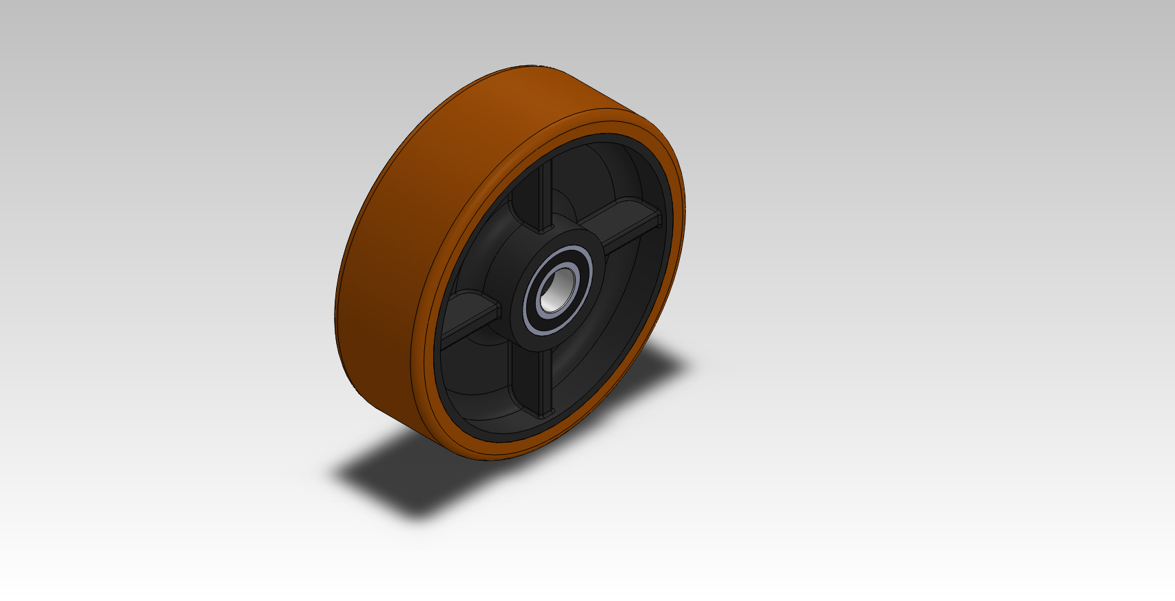 8x2.5in 900kgs PU on Cast Iron Wheel（Ball Bearing 6205 ID.：25mm）